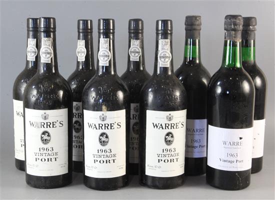 Nine bottles of Warres 1963 Vintage Port (6 and 3)